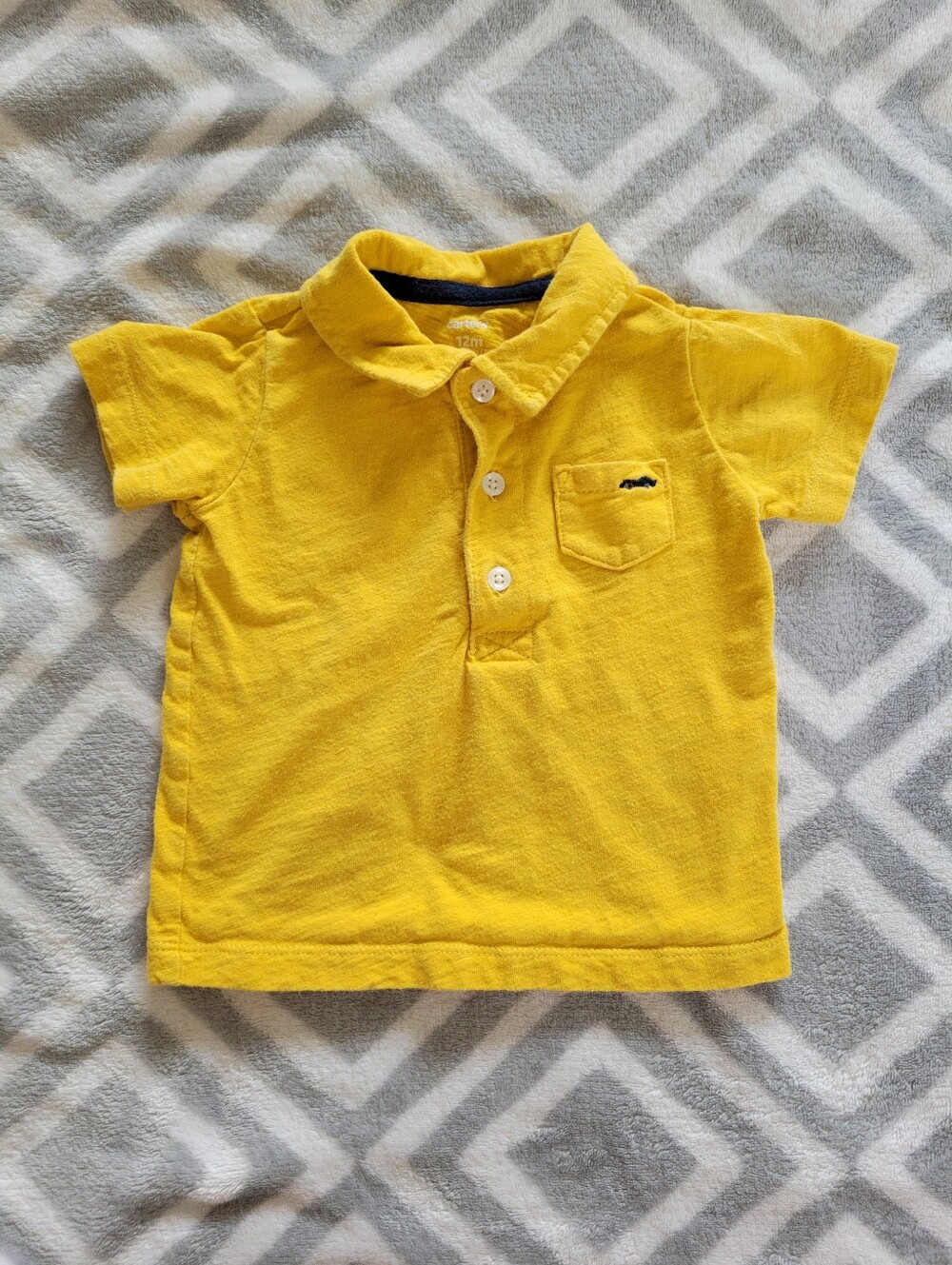 Boys size 12 months Yellow Short Sleeve Polo Shirt with Car Detail